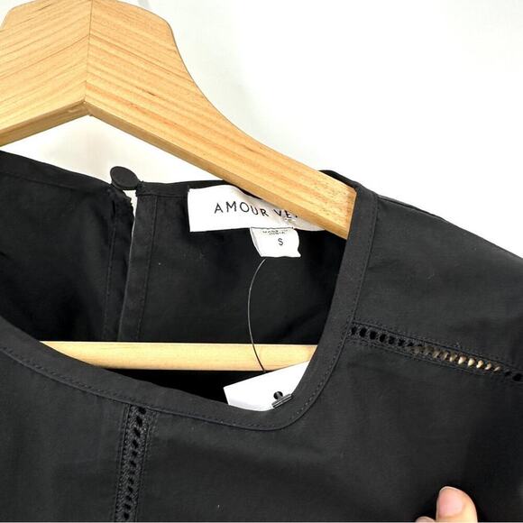 NEW Amour Vert Lisa Organic Cotton Poplin Top Sz S Black - Picture 5 of 6